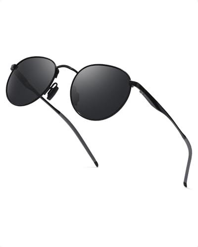 TJUTR Sonnenbrille Herren Polarisiert Rund - Schmaler Metallrahmen Retro-Stil mit UV400-Schutz Gläsern, 51mm von TJUTR