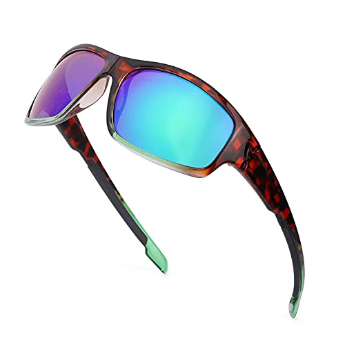 TJUTR Sports Sonnenbrille Herren Spiegelglas UVA UVB Schutz zum Angeln Reiten (Schildkröte/Grün) von TJUTR