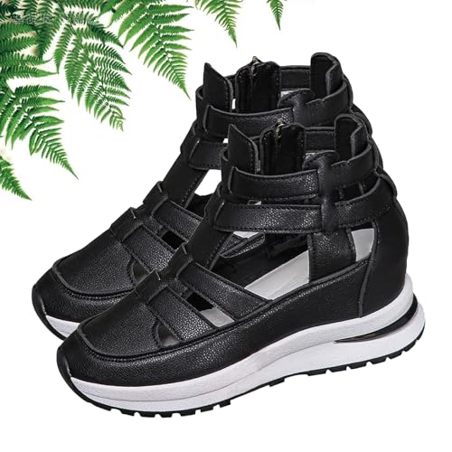 TJYAFDBF Side Zipper Comfortable Lightweight Wedge Sandals, Women's Hollow Out Breathable Platform Wedge Sandals Sneakers, Ladies Non-Slip Closed Toe Walking Shoes (Black,41) von TJYAFDBF