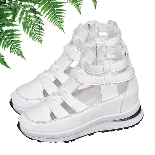 TJYAFDBF Side Zipper Comfortable Lightweight Wedge Sandals, Women's Hollow Out Breathable Platform Wedge Sandals Sneakers, Ladies Non-Slip Closed Toe Walking Shoes (White,37) von TJYAFDBF