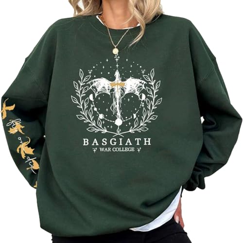 TJYES Basgiath War College Fourth Wing Sweatshirt Fantasy-Stil Dragon Ride Sweatshirt Damen Pullover Sweatshirts, grün, M von TJYES