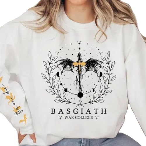 TJYES Basgiath War College Fourth Wing Sweatshirt Fantasy-Stil Dragon Ride Sweatshirt Damen Pullover Hoodies, weiß, S von TJYES