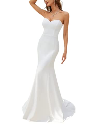 TJwanlifu Damen ärmelloses Meerjungfrau Brautkleid Brautkleid, weiß, 38 von TJwanlifu