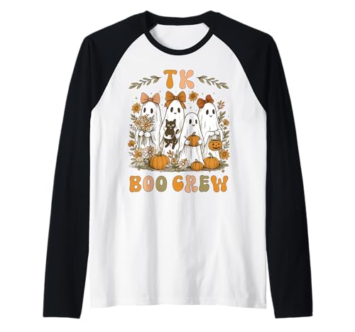 Boo Crew TK Teacher Halloween Ghost Girly Kokettenschleife für Damen Raglan von TK Boo Crew Preppy Halloween Floral Ghost Kid Girl