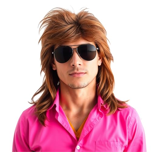 TK Gruppe Timo Klingler Vokuhila Assi Perücke Herren als Accessoire Vokuhila Kostüm zu Retro neon 80er 90er Outfit Fasching & Karneval von TK Gruppe Timo Klingler