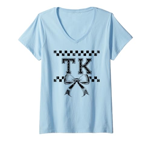 Damen I'm Ready for TK Preppy Girly Coquette Bow Girl First Day TK T-Shirt mit V-Ausschnitt Damen I'm Ready for TK Preppy Girly Coquette Bow Girl First Day TK T-Shirt mit V-Ausschnitt von TK Level Unlocked Kids Girl 1st Day of TK Teacher