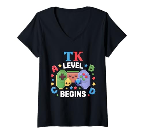Damen TK Level Begins Gaming Teacher Übergangs-Kindergarten T-Shirt mit V-Ausschnitt Damen TK Level Begins Gaming Teacher Übergangs-Kindergarten T-Shirt mit V-Ausschnitt von TK Student Transitional Kindergarten Teacher 2025