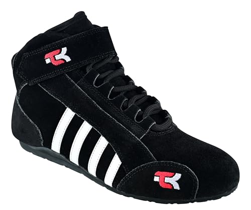 TK Kartstiefel, griffige Sohle, mittelhoher Schnitt mit Riemen, Leder Go Kart Rennschuhe Schwarz Rot Blau, Schwarz , 42 1/3 EU von TK
