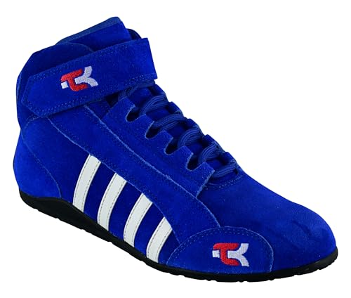 TK Kartstiefel, griffige Sohle, mittelhoher Schnitt mit Riemen, Leder Go Kart Rennschuhe Schwarz Rot Blau, blau, 42 2/3 EU von TK