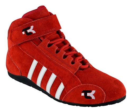 TK Kartstiefel, griffige Sohle, mittelhoher Schnitt mit Riemen, Leder Go Kart Rennschuhe Schwarz Rot Blau, rot, 42 2/3 EU von TK