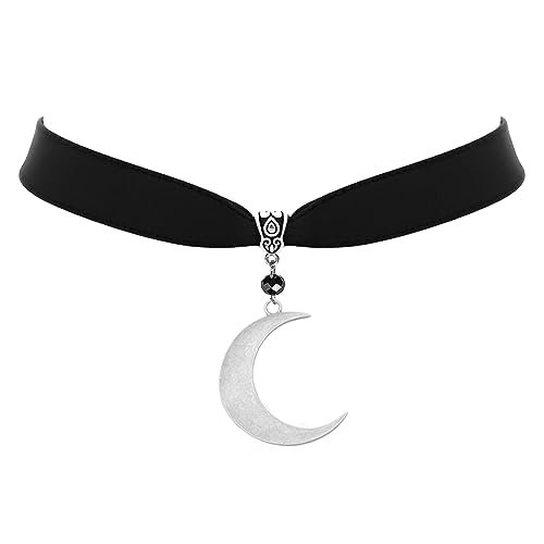TKHLT Choker-Halskette mit Halbmond-Anhänger, Gothic, handgefertigt, schwarzer Samt, Hexenschmuck, Geschenk für Frauen von TKHLT