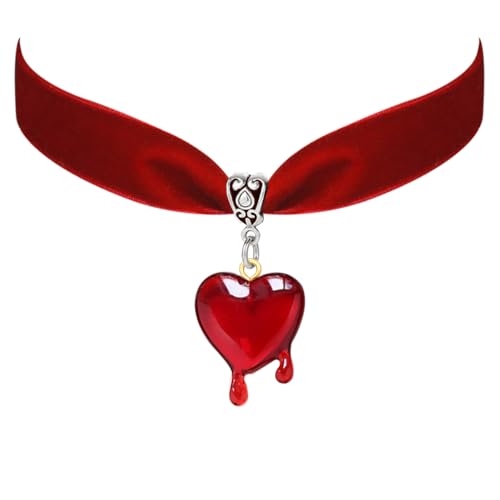 TKHLT Halskette mit Anhänger in Form eines Vampirs, roter Samt, Y2K, rotes Herz, Gothic-Halsband, Halloween-Schmuck, Zubehör, Geschenk für Frauen von TKHLT