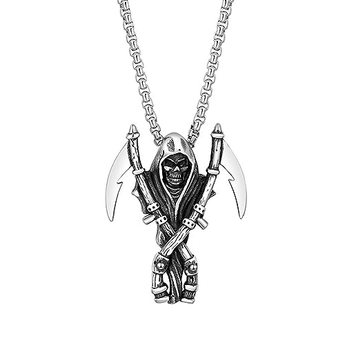 TKHLT Santa Muerte Totenkopf-Halskette, Gothic, Sensenmann, Heiliger Tod, Sichel, Totenkopf, Schmuck, Geschenk für Herren von TKHLT