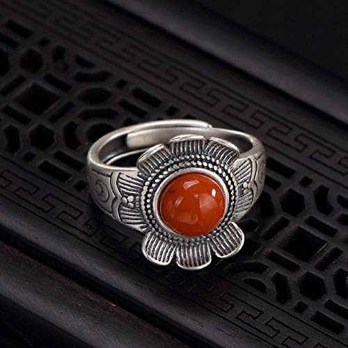 TKHP Ring, Chinesischer Stil Ring Schmuck S925 Reiner Silberring Retro Matt Altes Mosaik Südroter Achat Weiblich High-End-Match Alle Ringe Einstellbare Blende von TKHP