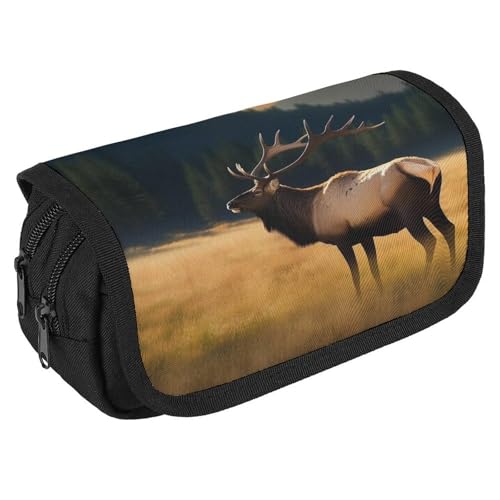 Federmäppchen mit großem Fassungsvermögen, mit Reißverschluss, Elch auf der Wiese, multifunktionales Federmäppchen mit 3 Fächern, Make-up-Tasche für Erwachsene, aus Stoff, für Damen und Herren Federmäppchen mit großem Fassungsvermögen, mit Reißverschluss, Elch auf der Wiese, multifunktionales Federmäppchen mit 3 Fächern, Make-up-Tasche für Erwachsene, aus Stoff, für Damen und Herren von TKJMCSW