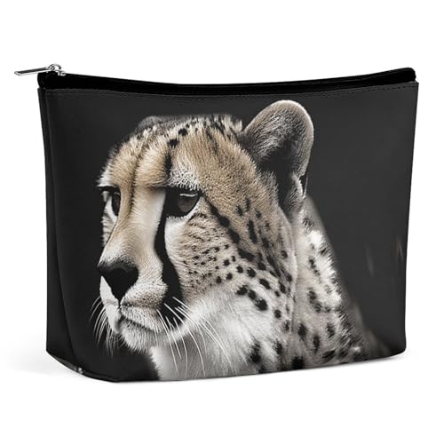 TKJMCSW Cheetah Kosmetiktasche für Damen und Herren, wasserdicht, Reise-Kulturbeutel, große Kapazität, Make-up-Tasche, PU-Leder, niedliche Make-up-Tasche, tragbare Reisetasche für Toilettenartikel von TKJMCSW