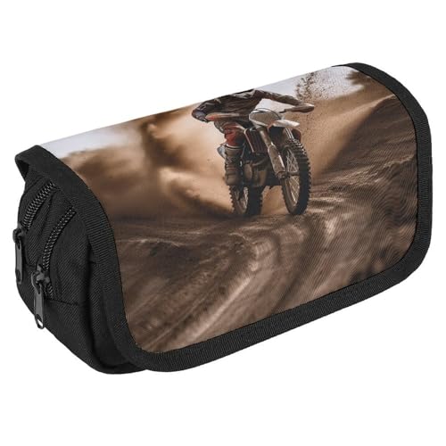 TKJMCSW Federmäppchen mit großem Fassungsvermögen, Motocross-Federmäppchen, multifunktionales Federmäppchen mit 3 Fächern, Make-up-Tasche für Erwachsene, Stoff, für Damen und Herren von TKJMCSW