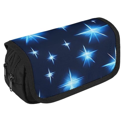 TKJMCSW Federmäppchen mit großem Fassungsvermögen, Reißverschluss, Cartoon-blauer Stern, multifunktionales Federmäppchen mit 3 Fächern, Make-up-Tasche für Erwachsene, Stoff, für Damen und Herren von TKJMCSW