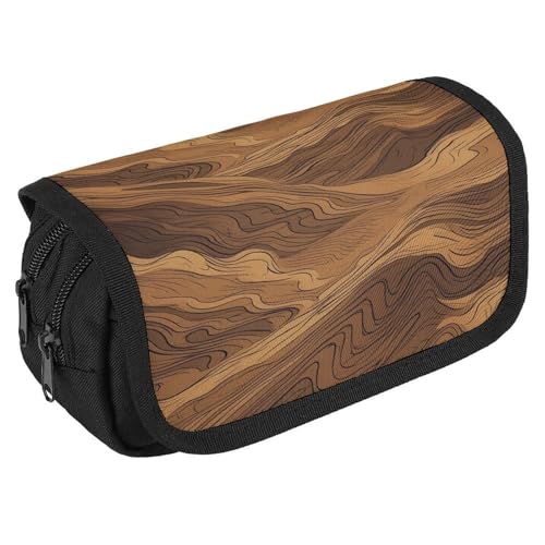 TKJMCSW Federmäppchen mit großem Fassungsvermögen, Reißverschluss, dunkelbraune Streifen, multifunktionales Federmäppchen mit 3 Fächern, Make-up-Tasche für Erwachsene, Stoff, Make-up-Tasche für Damen von TKJMCSW