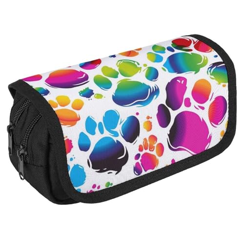 TKJMCSW Federmäppchen mit großem Fassungsvermögen, buntes Federmäppchen mit Hundepfoten, multifunktionales Federmäppchen mit 3 Fächern, Make-up-Tasche für Erwachsene, Stoff, für Damen und Herren TKJMCSW Federmäppchen mit großem Fassungsvermögen, buntes Federmäppchen mit Hundepfoten, multifunktionales Federmäppchen mit 3 Fächern, Make-up-Tasche für Erwachsene, Stoff, für Damen und Herren von TKJMCSW