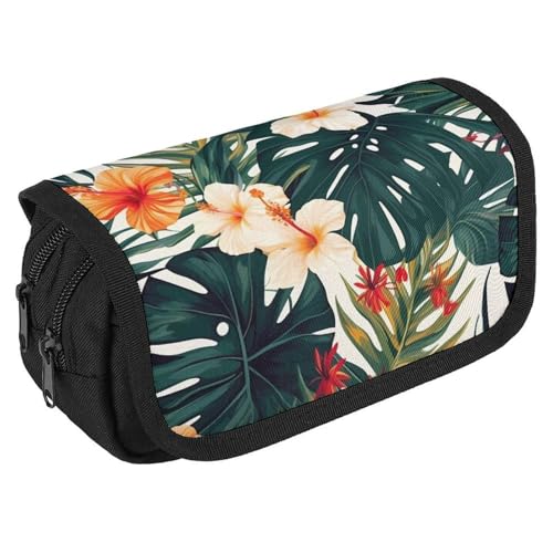 TKJMCSW Federmäppchen mit großem Fassungsvermögen, mit Reißverschluss, Blumenpalmenblätter, multifunktionales Federmäppchen mit 3 Fächern, Make-up-Tasche für Erwachsene, Stoff, Make-up-Tasche für TKJMCSW Federmäppchen mit großem Fassungsvermögen, mit Reißverschluss, Blumenpalmenblätter, multifunktionales Federmäppchen mit 3 Fächern, Make-up-Tasche für Erwachsene, Stoff, Make-up-Tasche für von TKJMCSW