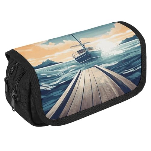 TKJMCSW Federmäppchen mit großem Fassungsvermögen, mit Reißverschluss, Boot, Meerlandschaft, multifunktionales Federmäppchen mit 3 Fächern, Make-up-Tasche für Erwachsene, Stoff, für Damen und Herren TKJMCSW Federmäppchen mit großem Fassungsvermögen, mit Reißverschluss, Boot, Meerlandschaft, multifunktionales Federmäppchen mit 3 Fächern, Make-up-Tasche für Erwachsene, Stoff, für Damen und Herren von TKJMCSW