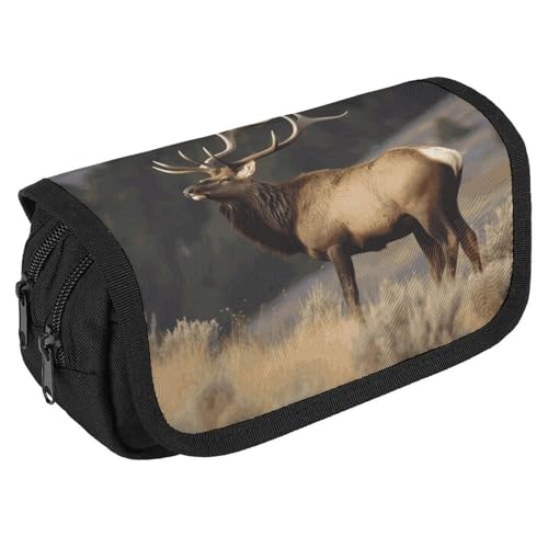 TKJMCSW Federmäppchen mit großem Fassungsvermögen, mit Reißverschluss, Bulle, Elch, multifunktionales Federmäppchen mit 3 Fächern, Make-up-Tasche für Erwachsene, Stoff, Make-up-Tasche für Damen und TKJMCSW Federmäppchen mit großem Fassungsvermögen, mit Reißverschluss, Bulle, Elch, multifunktionales Federmäppchen mit 3 Fächern, Make-up-Tasche für Erwachsene, Stoff, Make-up-Tasche für Damen und von TKJMCSW