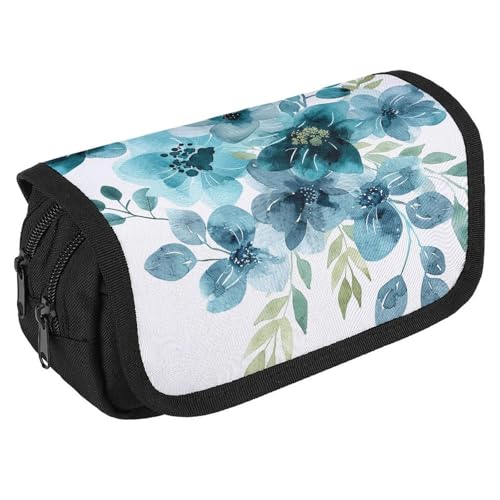 TKJMCSW Federmäppchen mit großem Fassungsvermögen, mit Reißverschluss, Cyan und Blau, multifunktionales Federmäppchen mit 3 Fächern, Make-up-Tasche für Erwachsene, Stoff, Make-up-Tasche für Damen und von TKJMCSW