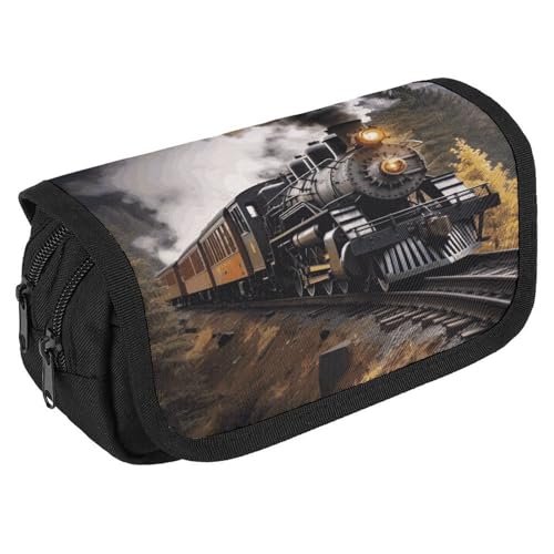 TKJMCSW Federmäppchen mit großem Fassungsvermögen, mit Reißverschluss, Dampfzug-Federmäppchen, multifunktionales Federmäppchen mit 3 Fächern, für Erwachsene, Stoff, Make-up-Tasche für Damen und Herren von TKJMCSW