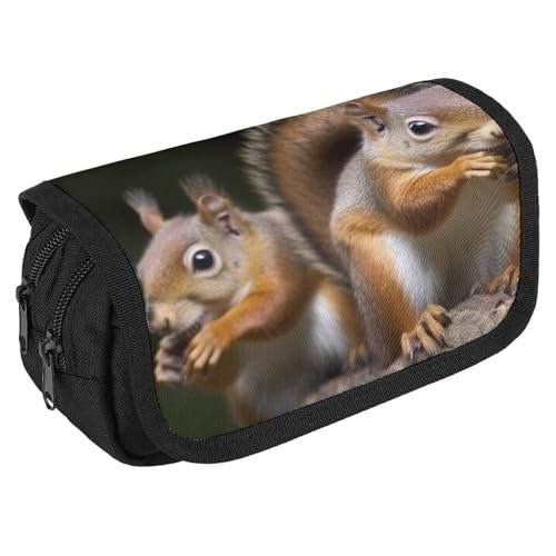 TKJMCSW Federmäppchen mit großem Fassungsvermögen, mit Reißverschluss, Eichhörnchen, Tier, multifunktionales Federmäppchen mit 3 Fächern, Make-up-Tasche für Erwachsene, Stoff, Make-up-Tasche für Damen von TKJMCSW