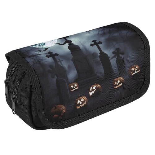 TKJMCSW Federmäppchen mit großem Fassungsvermögen, mit Reißverschluss, Gothic, Happy Halloween, multifunktionales Federmäppchen mit 3 Fächern, Make-up-Tasche für Erwachsene, Stoff, für Damen und von TKJMCSW