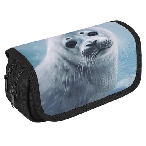 TKJMCSW Federmäppchen mit großem Fassungsvermögen, mit Reißverschluss, Harfen-Siegel, Malerei, Federmäppchen, multifunktionales Federmäppchen mit 3 Fächern, für Erwachsene, Stoff, Make-up-Tasche für von TKJMCSW