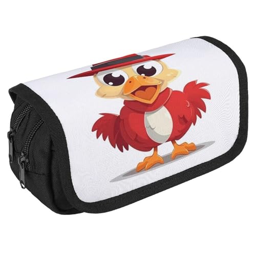 TKJMCSW Federmäppchen mit großem Fassungsvermögen, mit Reißverschluss, Huhn, Federmäppchen, multifunktionales Federmäppchen mit 3 Fächern, Make-up-Tasche für Erwachsene, Stoff, für Damen und Herren von TKJMCSW