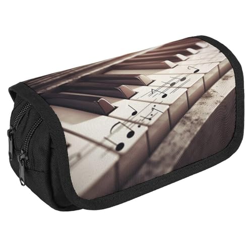 TKJMCSW Federmäppchen mit großem Fassungsvermögen, mit Reißverschluss, Klavier, Musiknoten, Federmäppchen, multifunktionales Federmäppchen mit 3 Fächern, für Erwachsene, Stoff, Make-up-Tasche für von TKJMCSW