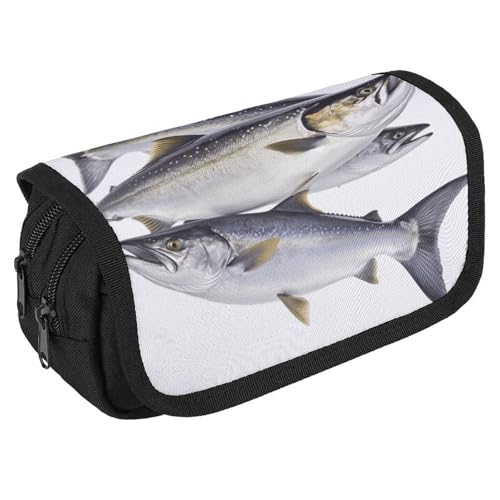 TKJMCSW Federmäppchen mit großem Fassungsvermögen, mit Reißverschluss, Lachsfisch, multifunktionales Federmäppchen mit 3 Fächern, Make-up-Tasche für Erwachsene, Stoff, Make-up-Tasche für Damen und von TKJMCSW