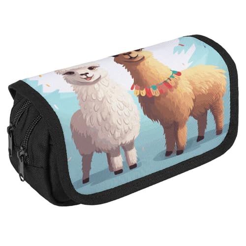 TKJMCSW Federmäppchen mit großem Fassungsvermögen, mit Reißverschluss, Lama-Alpaka-Federmäppchen, multifunktionales Federmäppchen mit 3 Fächern, Make-up-Tasche für Erwachsene, Stoff, für Damen und von TKJMCSW