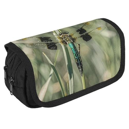 TKJMCSW Federmäppchen mit großem Fassungsvermögen, mit Reißverschluss, Libelle, schwarz, multifunktionales Federmäppchen mit 3 Fächern, Make-up-Tasche für Erwachsene, Stoff, Make-up-Tasche für Damen von TKJMCSW