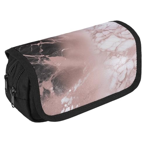 TKJMCSW Federmäppchen mit großem Fassungsvermögen, mit Reißverschluss, Marmor-Farbe, rotgold, multifunktionales Federmäppchen mit 3 Fächern, Make-up-Tasche für Erwachsene, Stoff-Make-up-Tasche für von TKJMCSW
