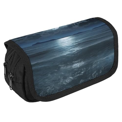 TKJMCSW Federmäppchen mit großem Fassungsvermögen, mit Reißverschluss, Motiv: Mond und Meer, multifunktionales Federmäppchen mit 3 Fächern, Make-up-Tasche für Erwachsene, aus Stoff, für Damen und TKJMCSW Federmäppchen mit großem Fassungsvermögen, mit Reißverschluss, Motiv: Mond und Meer, multifunktionales Federmäppchen mit 3 Fächern, Make-up-Tasche für Erwachsene, aus Stoff, für Damen und von TKJMCSW