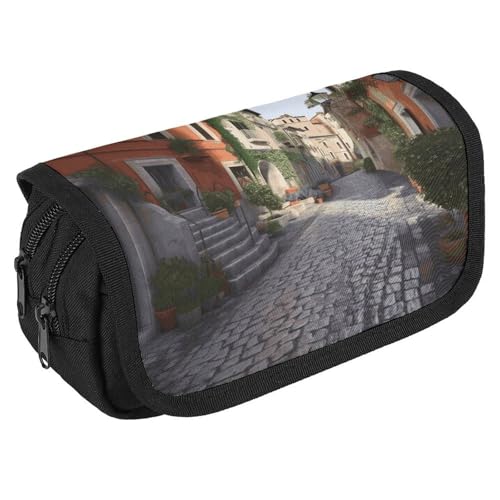 TKJMCSW Federmäppchen mit großem Fassungsvermögen, mit Reißverschluss, Motiv: Street of Italy, multifunktionales Federmäppchen mit 3 Fächern, Make-up-Tasche für Erwachsene, Stoff, für Damen und Herren von TKJMCSW