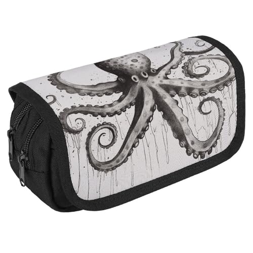 TKJMCSW Federmäppchen mit großem Fassungsvermögen, mit Reißverschluss, Oktopus-Federmäppchen, multifunktionales Federmäppchen mit 3 Fächern, Make-up-Tasche für Erwachsene, Stoff, Make-up-Tasche für von TKJMCSW