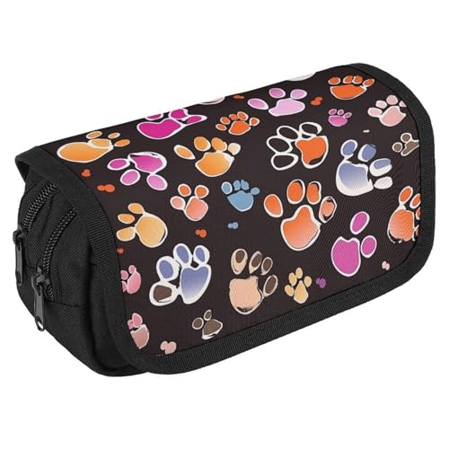 TKJMCSW Federmäppchen mit großem Fassungsvermögen, mit Reißverschluss, Pfotenabdruck-Design, multifunktionales Federmäppchen mit 3 Fächern, Make-up-Tasche für Erwachsene, aus Stoff, für Damen und von TKJMCSW