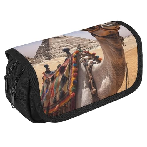 TKJMCSW Federmäppchen mit großem Fassungsvermögen, mit Reißverschluss, Pyramidenmuster, multifunktionales Federmäppchen mit 3 Fächern, Make-up-Tasche für Erwachsene, Stoff, für Damen und Herren von TKJMCSW