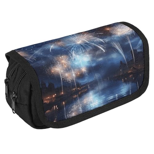 TKJMCSW Federmäppchen mit großem Fassungsvermögen, mit Reißverschluss, Pyrotechnik-Federmäppchen, multifunktionales Federmäppchen mit 3 Fächern, für Erwachsene, Stoff, Make-up-Tasche für Damen und von TKJMCSW