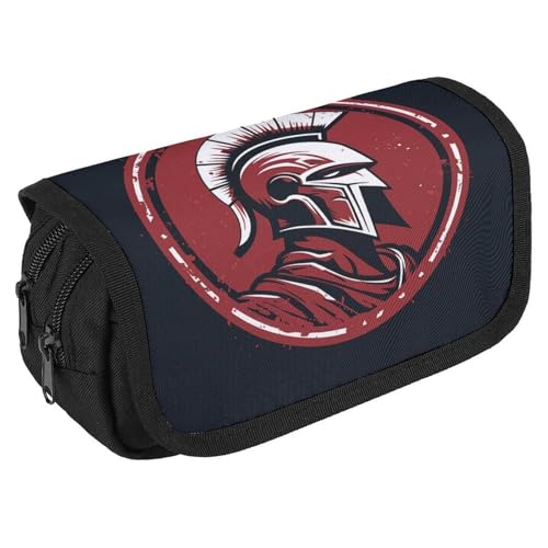 TKJMCSW Federmäppchen mit großem Fassungsvermögen, mit Reißverschluss, Spartaner-Helm, multifunktionales Federmäppchen mit 3 Fächern, Make-up-Tasche für Erwachsene, Stoff, für Damen und Herren von TKJMCSW
