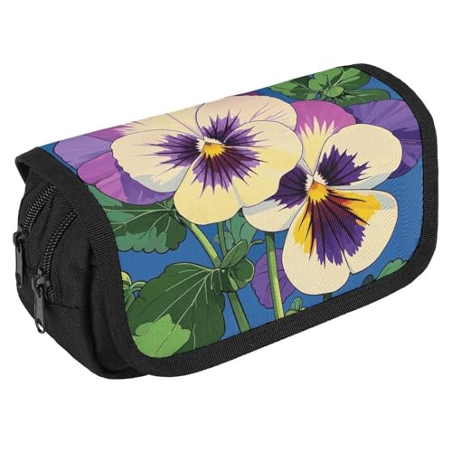 TKJMCSW Federmäppchen mit großem Fassungsvermögen, mit Reißverschluss, Stiefmütterchen, perfektes Druck-Federmäppchen mit 3 Fächern, Erwachsenen-Make-up-Tasche für Damen, Herren von TKJMCSW