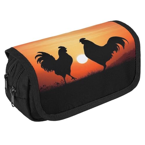 TKJMCSW Federmäppchen mit großem Fassungsvermögen, mit Reißverschluss, Tier-Hühner, multifunktionales Federmäppchen mit 3 Fächern, Make-up-Tasche für Erwachsene, Stoff, Make-up-Tasche für Damen und von TKJMCSW