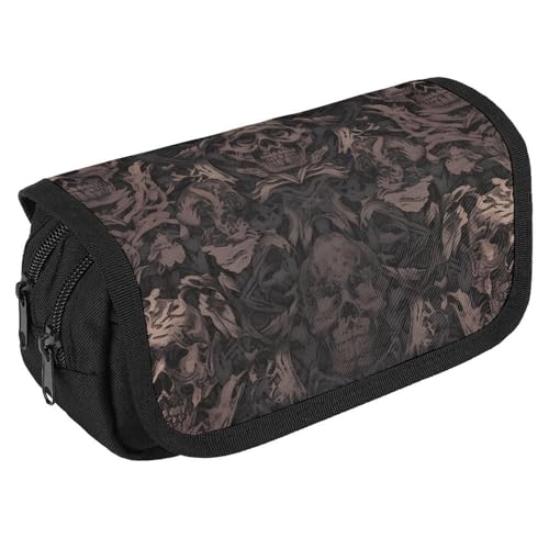 TKJMCSW Federmäppchen mit großem Fassungsvermögen, mit Reißverschluss, Totenkopf-Damast-Federmäppchen, multifunktionales Federmäppchen mit 3 Fächern, für Erwachsene, Stoff, Make-up-Tasche für Damen TKJMCSW Federmäppchen mit großem Fassungsvermögen, mit Reißverschluss, Totenkopf-Damast-Federmäppchen, multifunktionales Federmäppchen mit 3 Fächern, für Erwachsene, Stoff, Make-up-Tasche für Damen von TKJMCSW