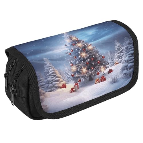 TKJMCSW Federmäppchen mit großem Fassungsvermögen, mit Reißverschluss, Weihnachtsbäume, multifunktionales Federmäppchen mit 3 Fächern, Make-up-Tasche für Erwachsene, Stoff, Make-up-Tasche für Damen von TKJMCSW