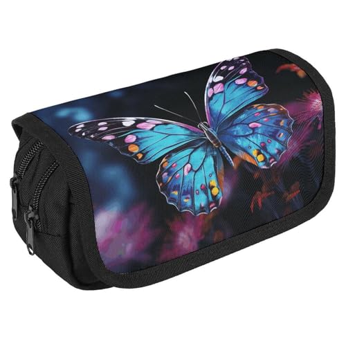 TKJMCSW Federmäppchen mit großem Fassungsvermögen, mit Reißverschluss, bezauberndes Schmetterlings-Federmäppchen, multifunktionales Federmäppchen mit 3 Fächern, für Erwachsene, Stoff, Make-up-Tasche von TKJMCSW